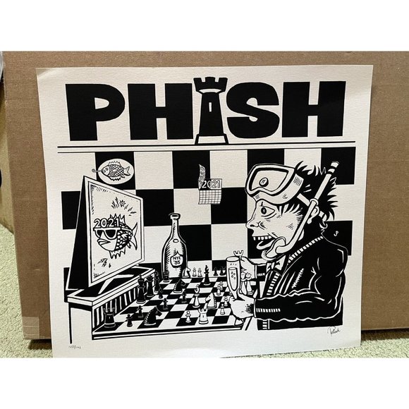 17” X 16” Nice PHISH Dinner and A Rematch Jim Pollock 1995 NYE Chess Poster 2021